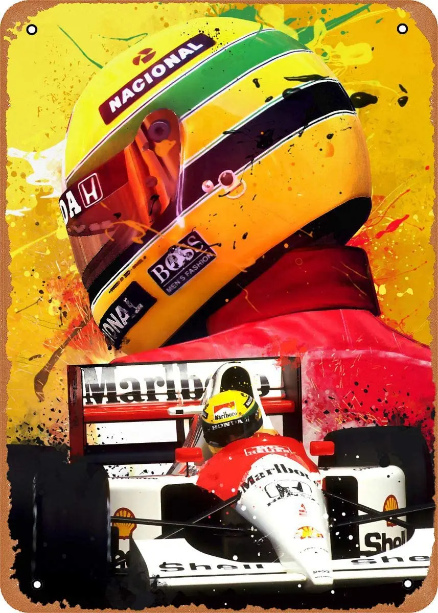 

Vintage Look Metal Sign Formula 1 Alternative Poster Ayrton Senna Legend F8"X12" Tin Plate Wall Decor