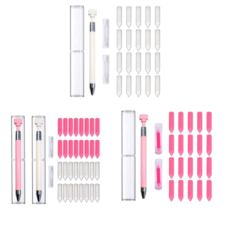 Diamond Painting Pens Kit 2 Pcs Refillable Wax Pen With 32 Wax Rotating Glue Point Drill Pen 34 Pcs nail art tools nail art pen rhinestone picker pen rhinestone picking tool