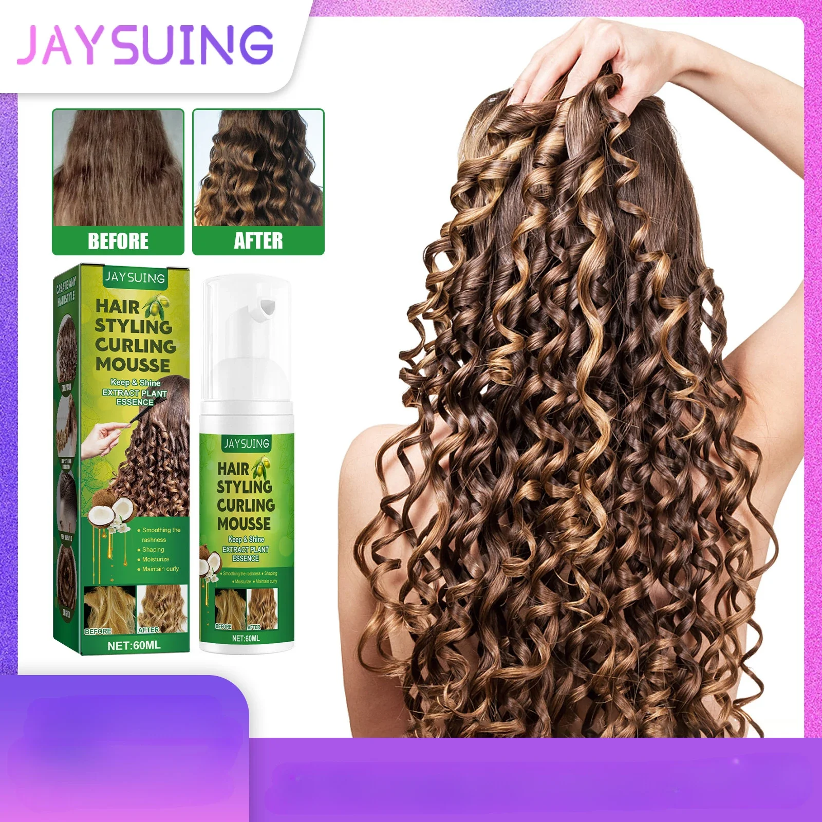Fluffy Curly Hair Shaping Mousse Anti-Frizz Elastin Curly Hair Moisturizing Care Foam Shaping Mousse for Styling