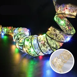 Festive LED Ribbon Fairy Lights Christmas Tree Ornaments - 10M 100LED (Gold ribbon-Multi)