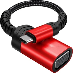 USB-C to VGA Adapter Cable - High-Speed Monitor Connection - Check note (Red Braided)