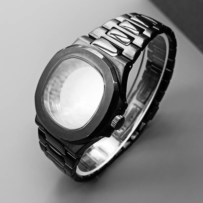 black-nautilus-steel-watch-cases-transparent-back-fits-nh35-nh38-4r-movement-sapphire-crystal-glass-mens-case-modified-replace