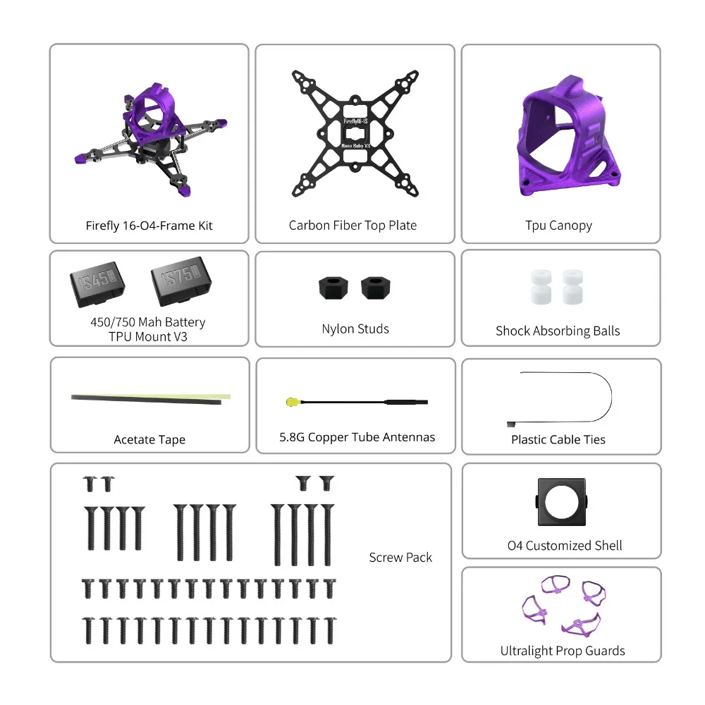 Kit Frame Flywoo Firefly 16/18 1S Nano Baby V3 pour Drone FPV Micro