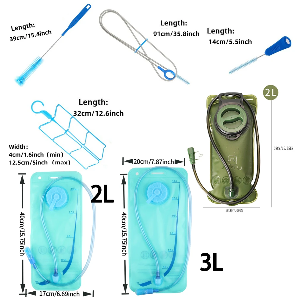 MuqiNush 2L/3L 하이드레이션 워터 블래더(4-in-1 청소 키트 포함), 호스 및 청소 브러시가 포함된 워터 블래더, 하이킹, 캠핑용
