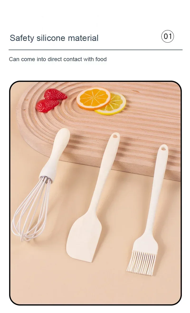 Description Picture 5 of item3 Pieces Baking Set Food Grade Silicone Heat Resistant Cream Scraper Egg Beater Grease Brush Kitchen Cake Baking Tools