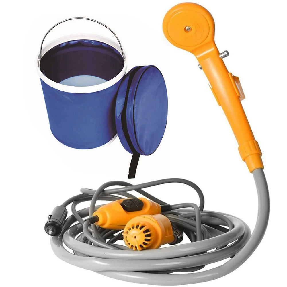 12V Portable Camping Shower Universal Electric Shower Folding Bucket Multipurpose Car Washing Tool for Camping Equipment