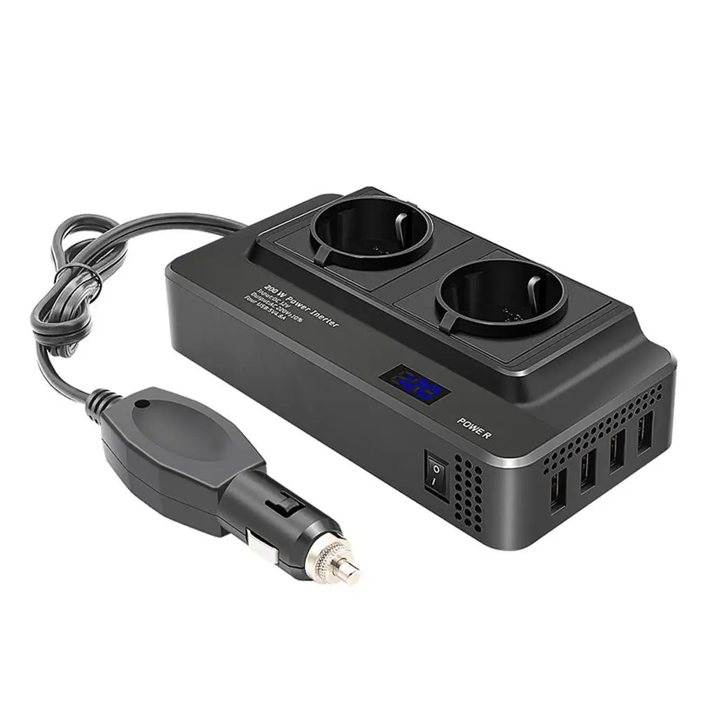 

Car Inverter 200w 12v To 220v Voltage Converter With Smart Real Time Led Digital Display EU Plug Socket