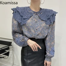 

Koamissa Lace Women Floral Shirt Long Sleeves Peter Pan Collar Single Breasted Blouse Spring Autumn 2022 Retro Blusas Chic Tops