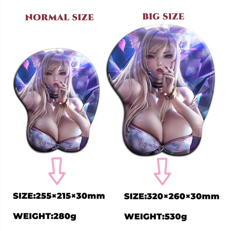 

League of Legends KDA Ahri 3D Mouse Pad Sexy Big Breast Gaming Anime Cute Manga Pad with Wrist Oppai Silicone Gel Boob Mat