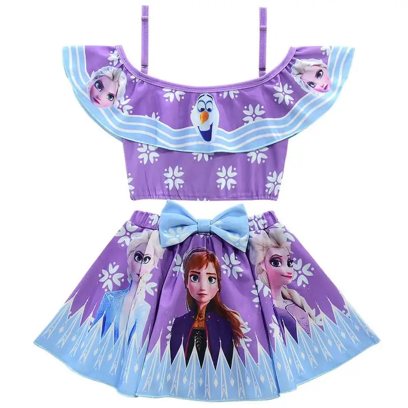 

Frozen Elsa And Anna Princess Children's Disney Kids girl's set one shoulder length ice and snow cartoon swimsuit