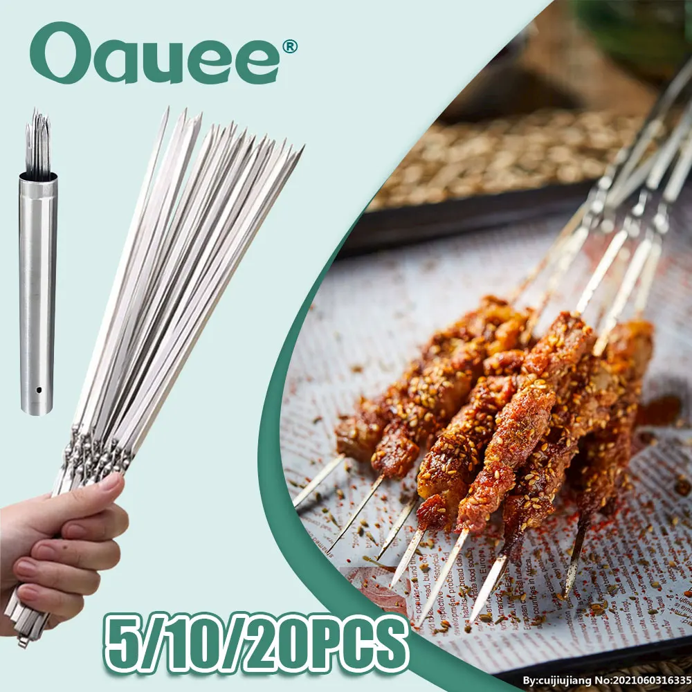 5/20Pcs Stainless Steel Barbecue Skewer Reusable BBQ Skewers Kebab Iron Stick For Outdoor Camping Picnic Barbecue Skewers Tools