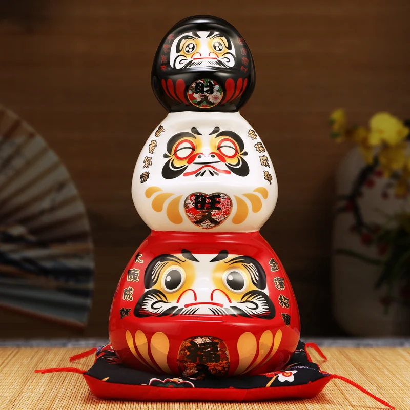 彫刻・オブジェ SANROKU DARUMA Figurine koner gallery 11 Inch Ceramic Daruma Tower Japanese Porcelain Maneki Neko