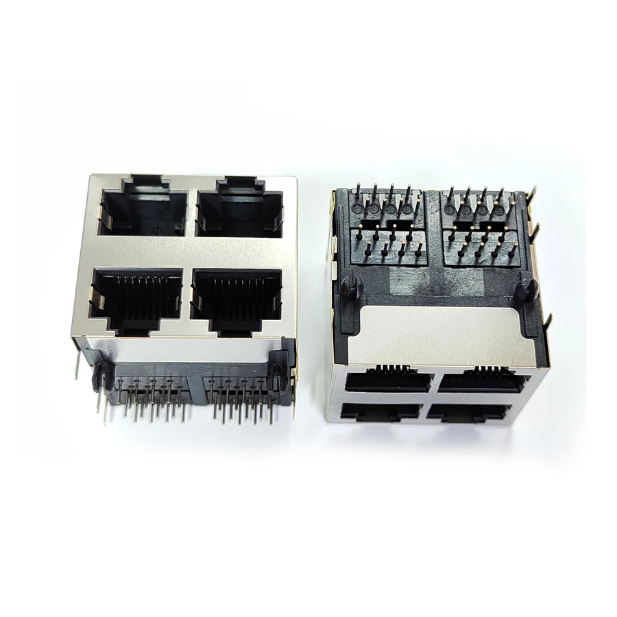 10 Teile/los 4 Ports RJ45 8P8C Weibliche Jack/Buchse Stecker 2*2 Stahl Schild Netzwerk Modulare Ohne LED