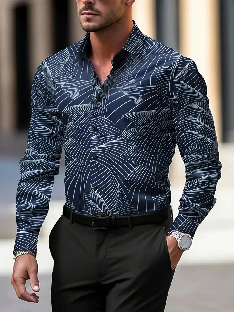 

Men's long sleeve button down shirt, unique stylish business style, casual fit, fashionable design, dress shirt, suitable for fo