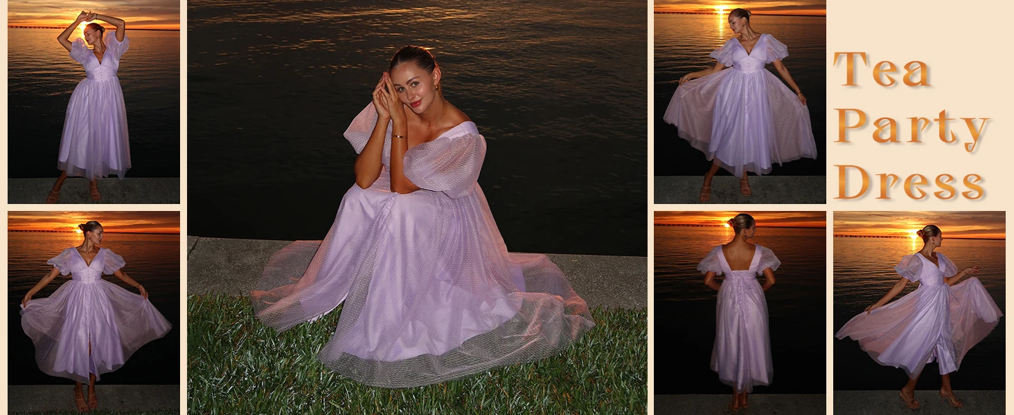 puffy sleeve prom dresses tea length formal evening party dress v neck 1/2 sleeve short corset gowns