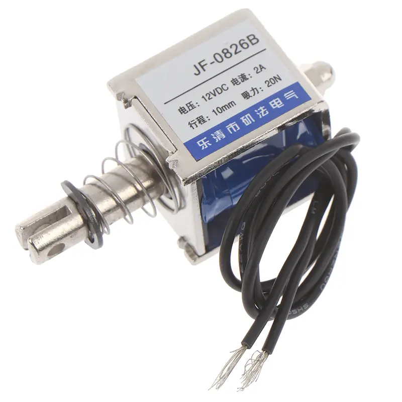 JF-0826B 12V/2A 10mm 20N push pull type open frame solenoid electromagnet image 1