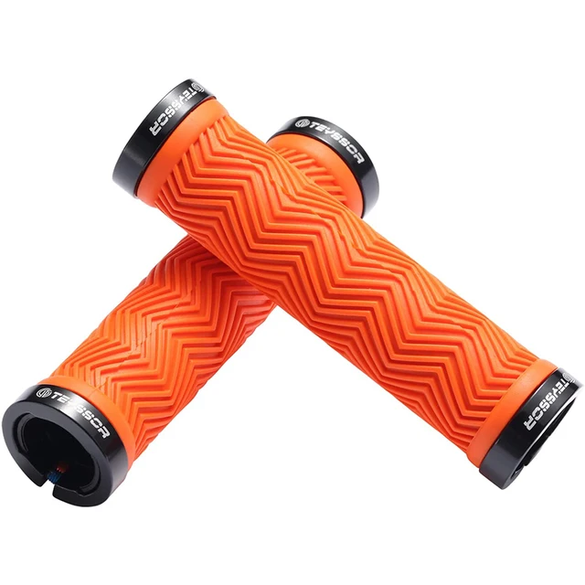 Teyssor Mountain Bike Grips Double Lock on, Non-Slip Shock Absorbing Bicycle Handlebar Grips 130mm for MTB Downhill Orange