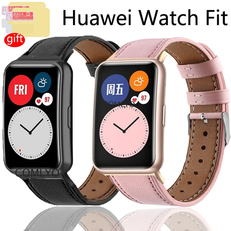 

3in1 Watchband for Huawei Watch FIT Strap Leather Wristband Bracelet belt for HUAWEI fit Screen Protector Film