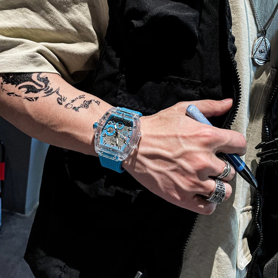 Luxury Brand Transparent Plastic Watch Men Women Clock 2023 Fashion Sports Casual Unique Quartz Tonneau Mens Wristwatches
