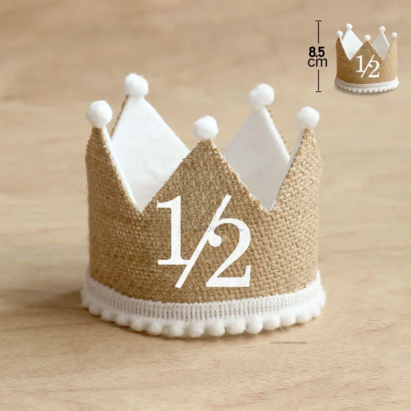 Description Picture 4 of itemBurlap Crown Baby Birthday Party Hat 1/2 1 2 3 4 5 6 7 8 9 Year Baby Boy Girl Linen Headband 100 Year Adult Anniversary Cap