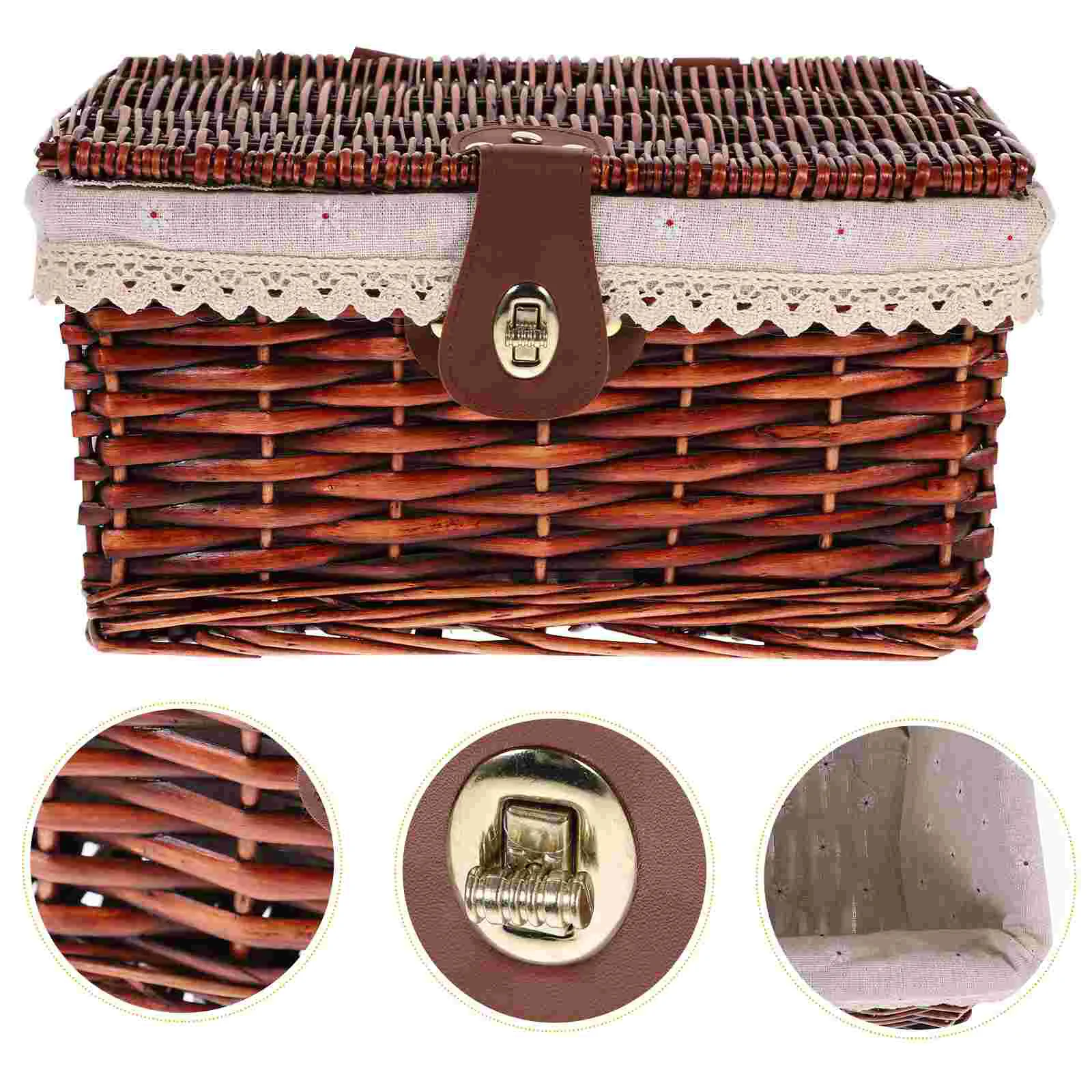 

Wicker Storage Basket Rectangular Rattan Bins Lid Liner Seagrass Shelf Makeup Organizer