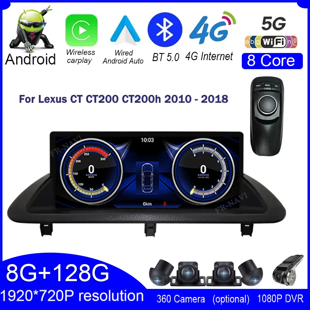 

10.25" Android 12 For Lexus CT CT200 CT200h 2010-2018 Car Stereo 1920*720P Screen 4G Wifi Radio Navigation GPS Multimedia