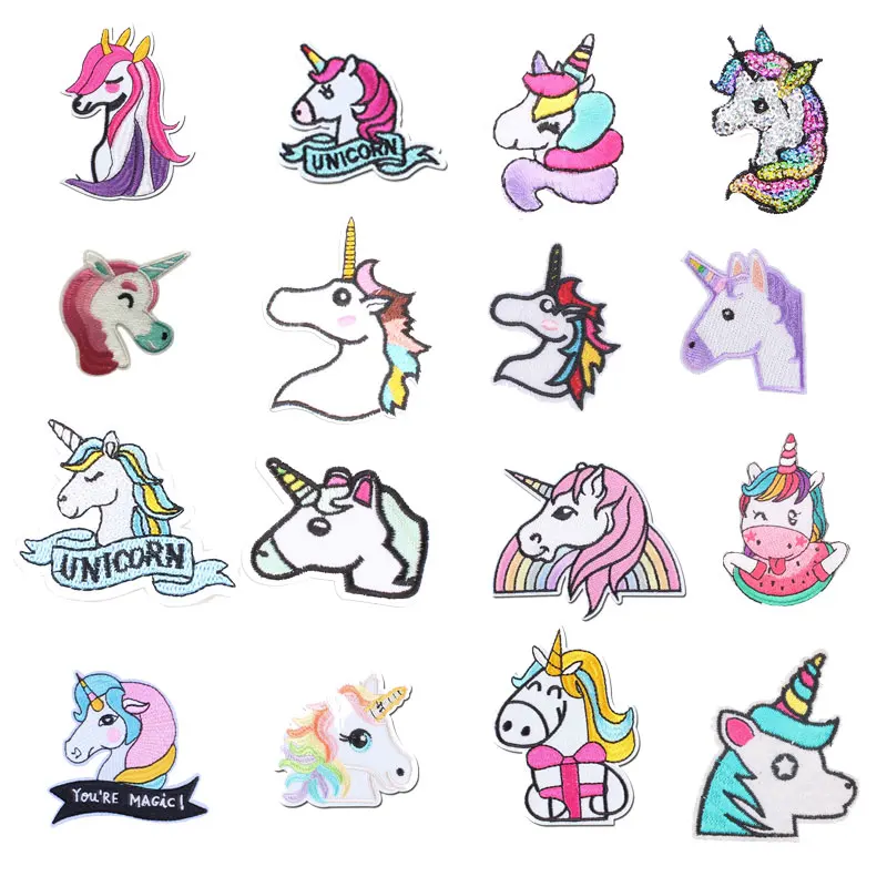 

Cartoon Unicorn Iron on Patches for Clothing DIY Embroidery Stripe on Clothes Cute Sequin Applique Badge Applique Cloth Fabric