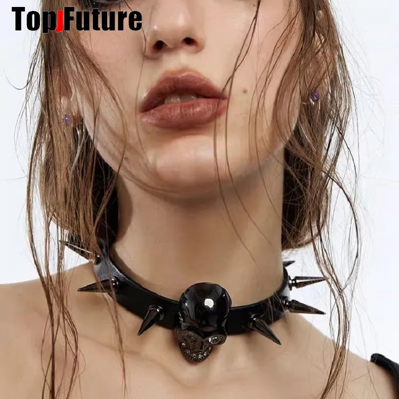 2pcs Punk Gothic Rivet Leather Choker Collar - Adjustable, O-Ring Pendant, Unisex