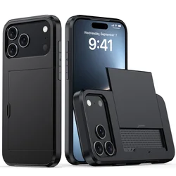 Shockproof Protective Case with Wallet Card Holder - iPhone 12 Mini 13 Mini (Black)