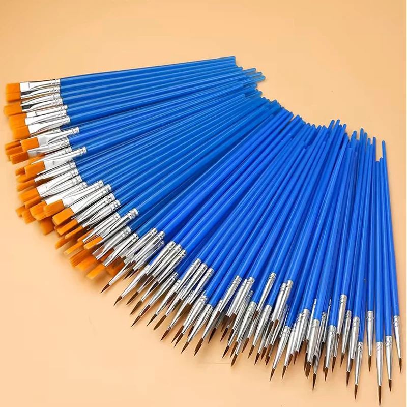 10/20/50Pcs Painting Brushes Set Art Round / Flat Brushs Nylon Hair Paint Brushes Pen for Oil Acrylic Watercolor Art Supplies 3
