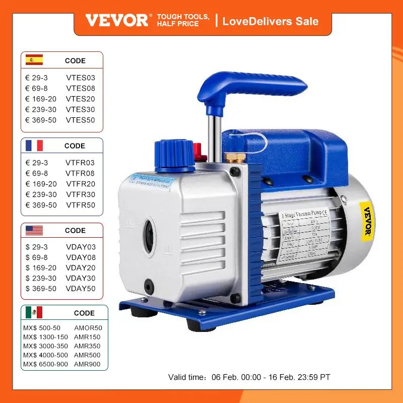 Vevor Pompa Per Vuoto Di Refrigerazione A 1 Stadio Con/Senza Manometro Del Collettore 1.8Cfm-12Cfm Refrigerazione Aria Condizionata Manutenzione Hvac