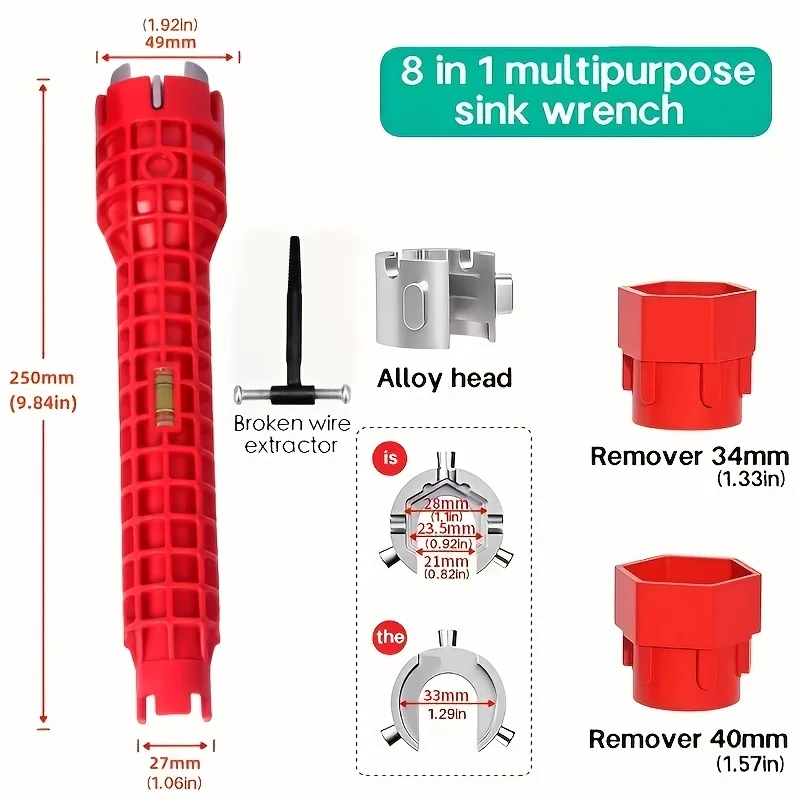 8 In 1 Bathroom Tool Multifunctional Wrench Set
