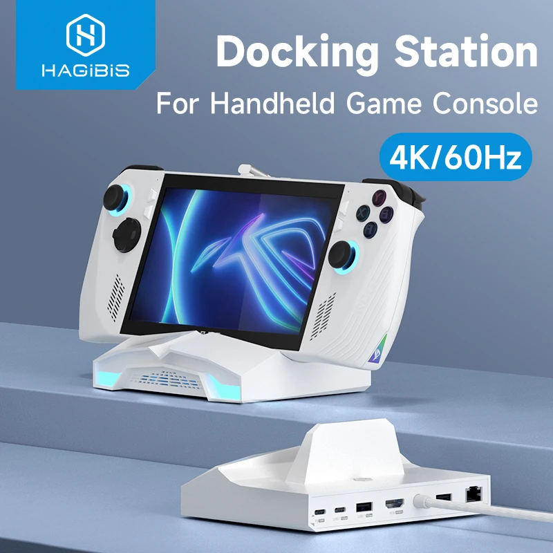 Hagibis ROG Ally/Steam Deck/Switch/OLED Dock 6 W 1 uniwersalna stacja dokująca z hubem 4K HDMI 2.5G RJ45 100W PD światło RGB USB C