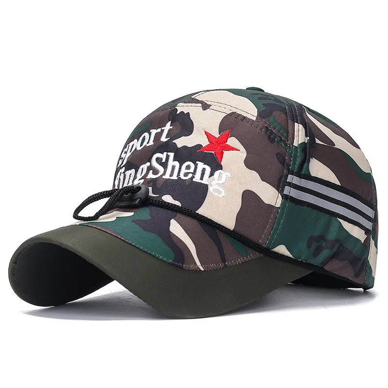 Men Camouflage Hats Adjustable Baseball Caps Unisex Outdoor Sports Cap Women Letter Print Long Brim Caps Sun Hats With Rope