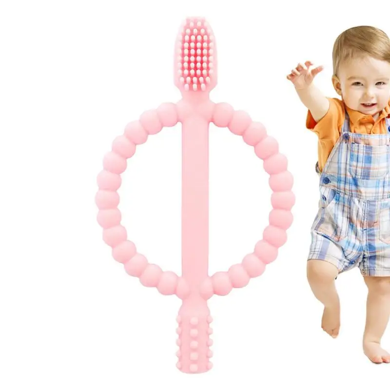 

Infant Teether Toothbrush Silicone 360-Degree Infant Toothbrush With Handle Infant First Toothbrush Teething Toys Oral Clean