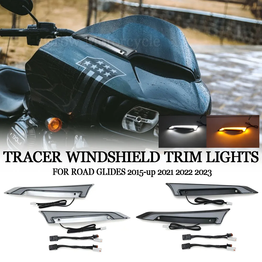 NEWMotorcycleChromeBlackTracerWindshieldTrimLightsForHarleyCVORoadGlidesSpecial