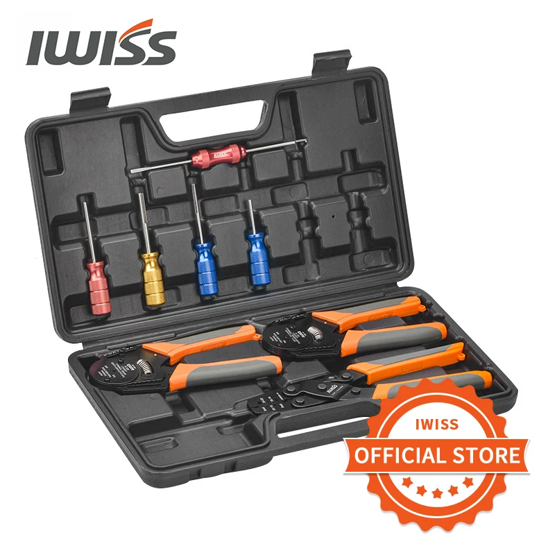 IWISS KIT-DC02 Wire Crimping Tool Kit for Deutsch Connectors and Weather Pack Terminals with Connector Removal Tools Set Clamp