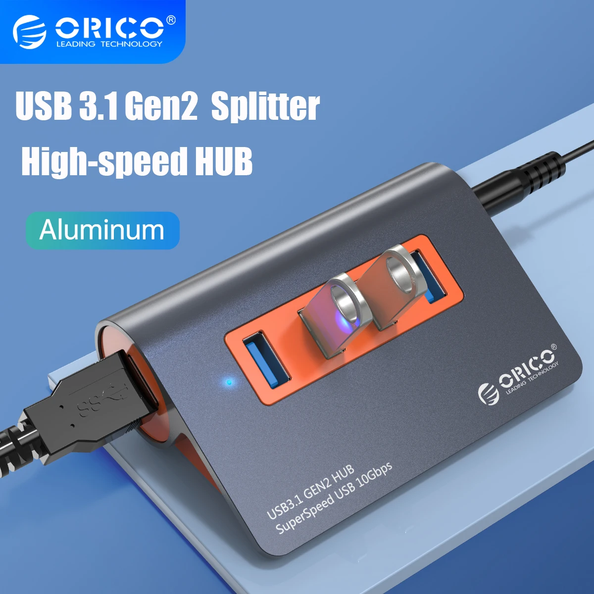 Orico Usb3.1 Gen2 Hub Alumínio Usb Hub pc Splitter 10gbps Super Velocidade com 12v Power Adapterfor Macbook pc Computer Acessórios