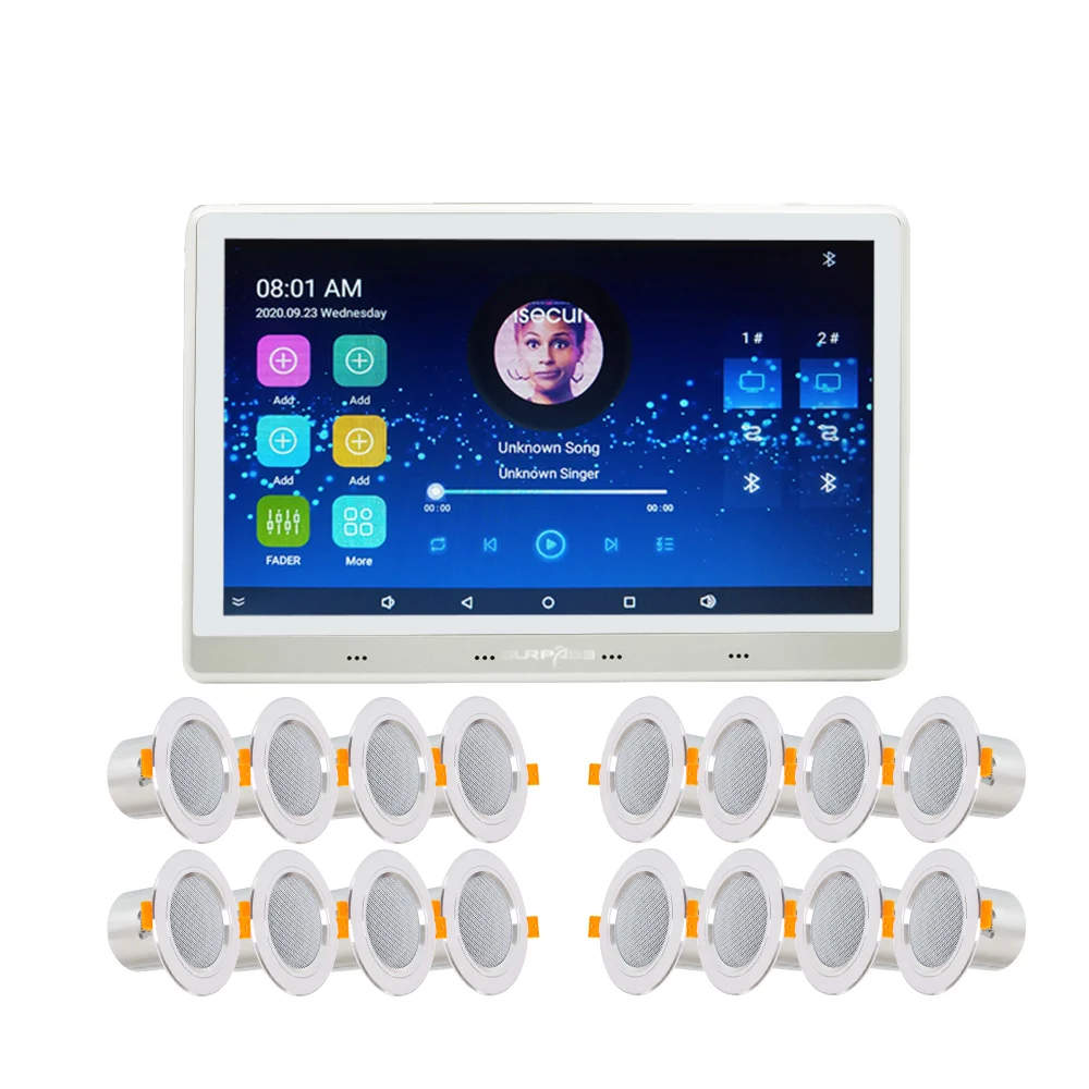Smart Home Audio System WiIFi Remote Control Touch Screen Stereo Sound Equipment Wall Amplifier Ceiling Speakers Set