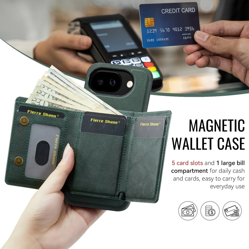 Magsafe Wallet Leather Phone Case with Card Holder & Cash Bag