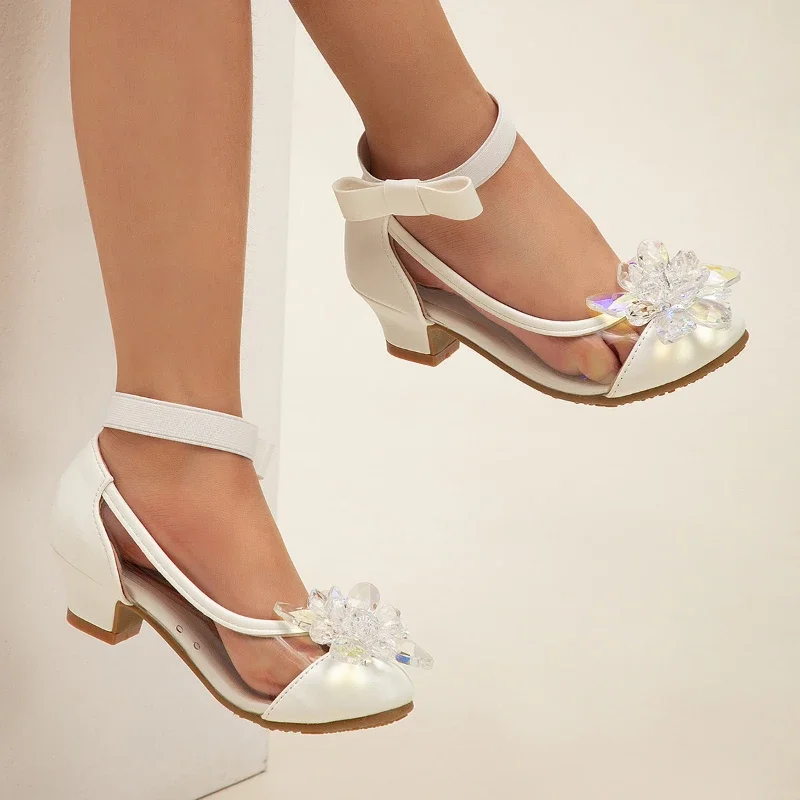 Leather Kids High Heel Shoes for Wedding Party