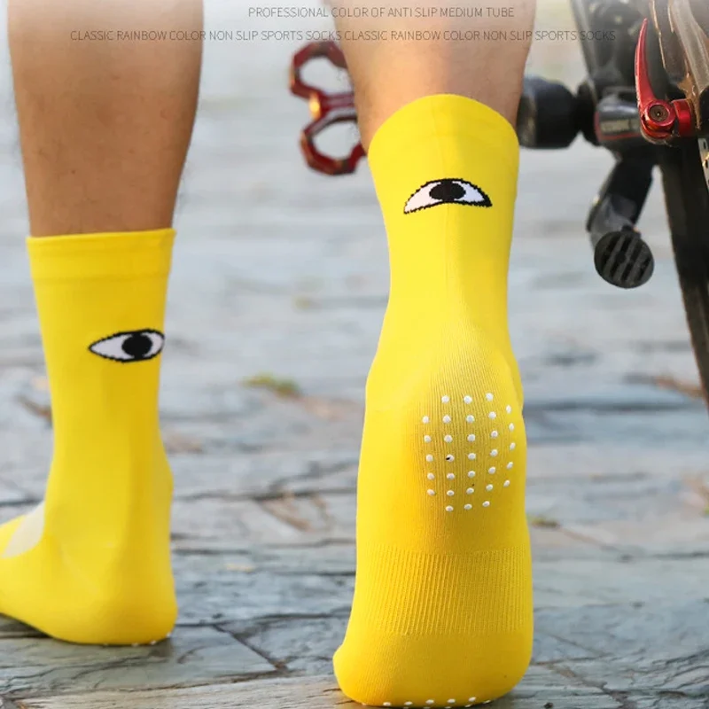 6Pair Funny Men Cotton Sock Middle Tube Non-Slip Breathable Outdoor Sweat Absorbent Socks Eye Pattern Women Cycling Socks