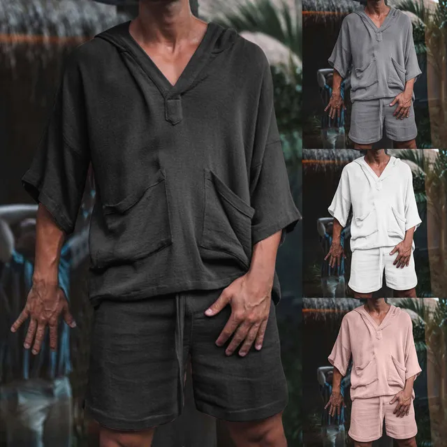 Completi corti da uomo Completi 2 pezzi Tuta estiva Camicia a maniche corte Pantaloncini Set Tuta sportiva casual Tuta da ginnastica Abbigliamento da casa casual 1