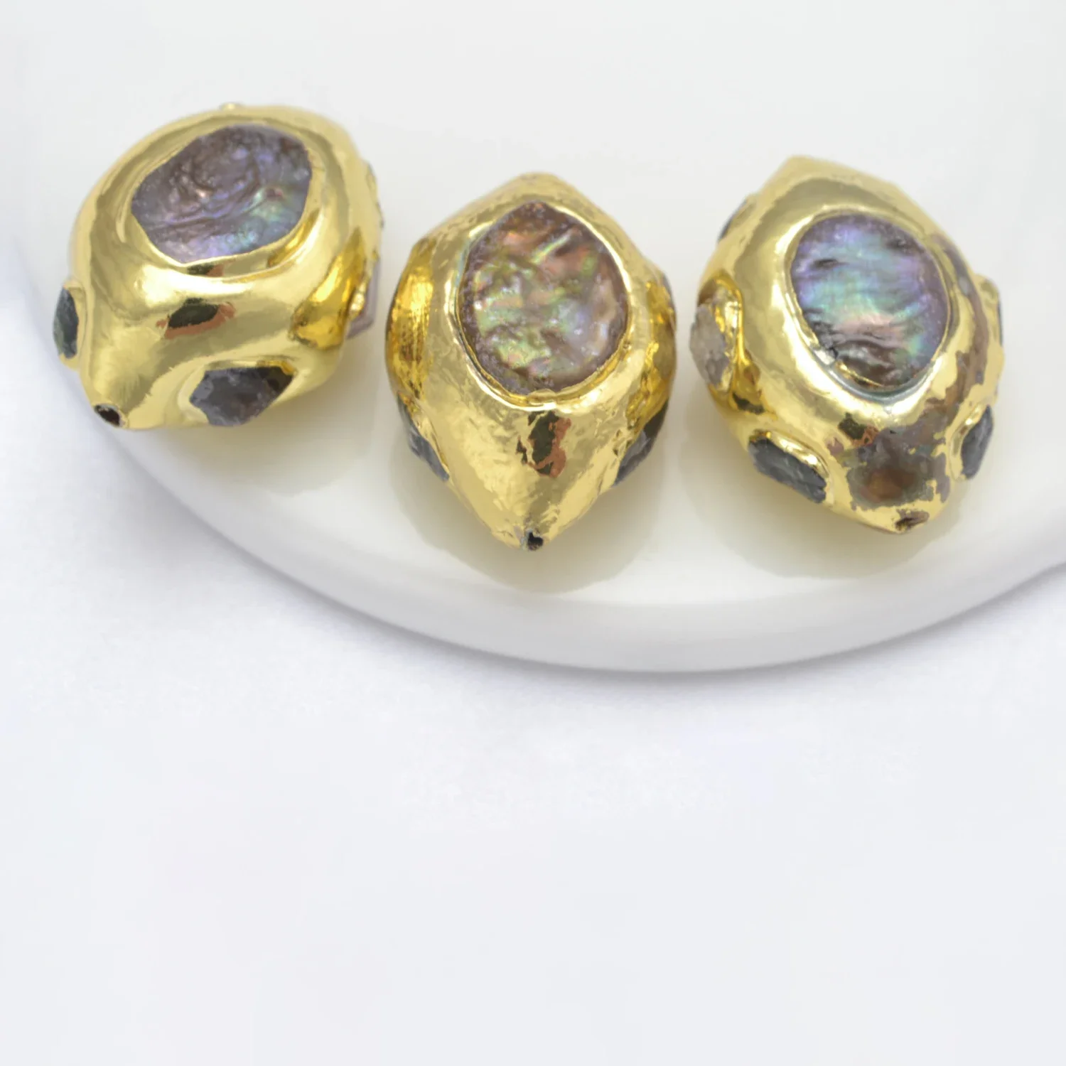 LJRIVER 5 Pcs Pearl Beads for DIY Jewelry Making Accessories Color Natural Pearls Whit Hole Beaded Parts for Necklace Bracelet