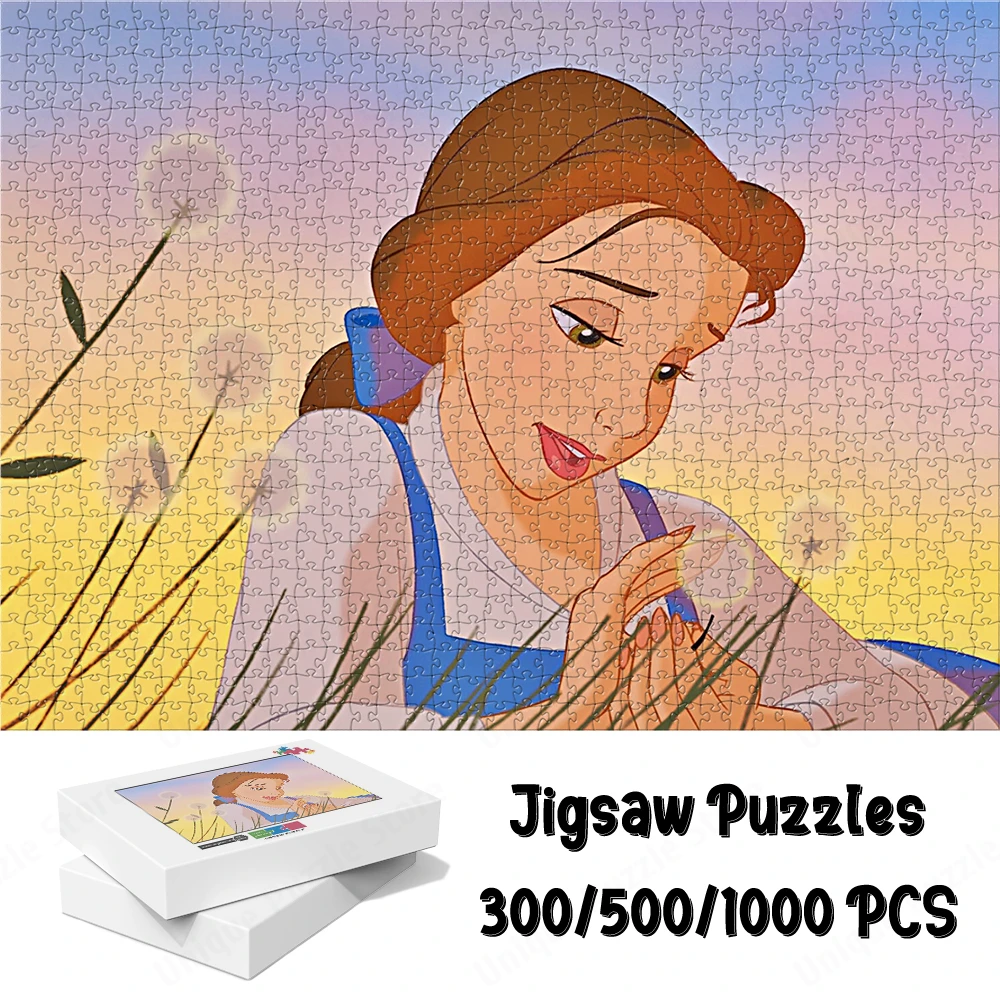 Disney Princess Belle 300/500/1000 Pieces Puzzle Cartoon Series Games Puzzles Classic Disney Characters Toys Hobbies Family Game simba and friends diy large puzzle classic the lion king jigsaw puzzle cartoon disney collection toys hobbies timon pumbaa games