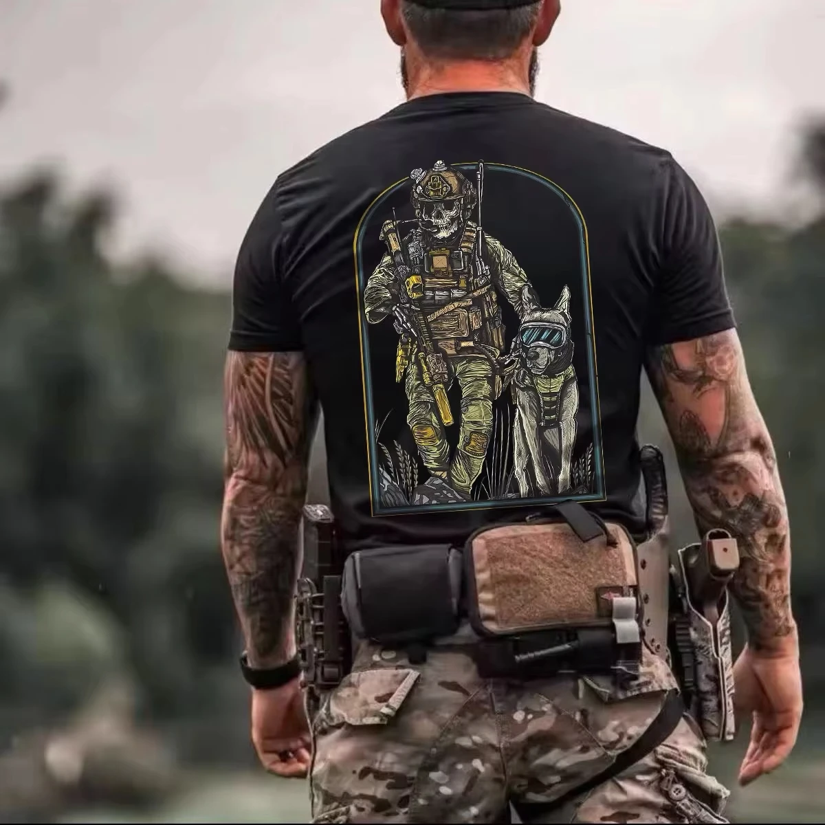 2026 Vintage Militär Street T-Shirt für Männer und Frauen, Used-Look, Taktischer Soldat K9 Aufdruck, Locker Geschnittenes Kurzarm-Shirt, Lässiges Hip-Hop-Tee
