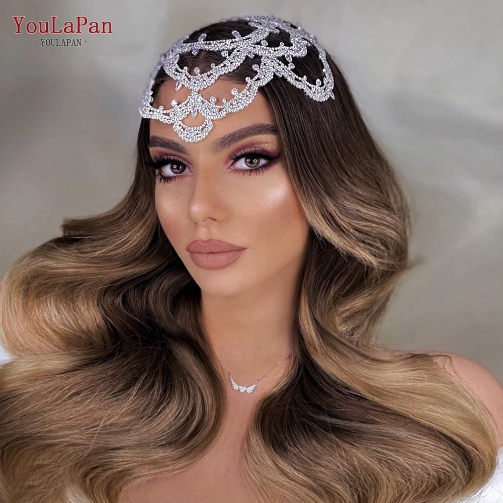 Zircon Wedding Headpiece Big Flower Shape Woman Headdress Bridal Hair Accessories Brides Hair Ornament Headband TOPQUEEN HP480 hair accessories bridal hair accessories