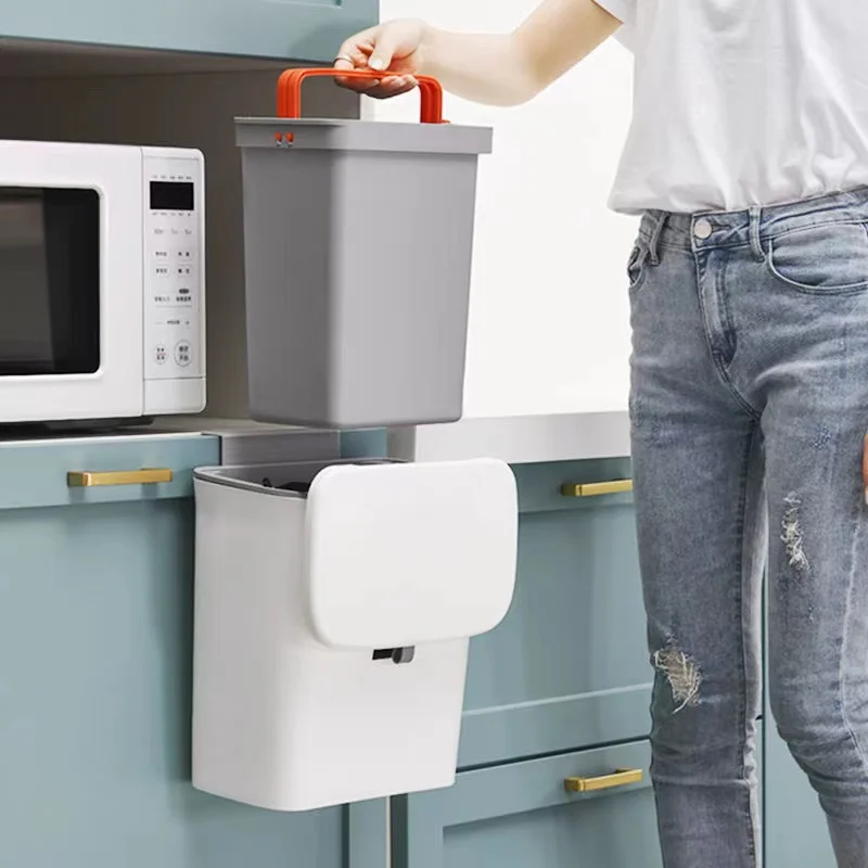 Pattumiera sospesa da 2,4 galloni pattumiera da cucina sospesa per porta armadio da cucina, cestino per compost sospeso con coperchio, per armadio/bagno/camera da letto/ufficio