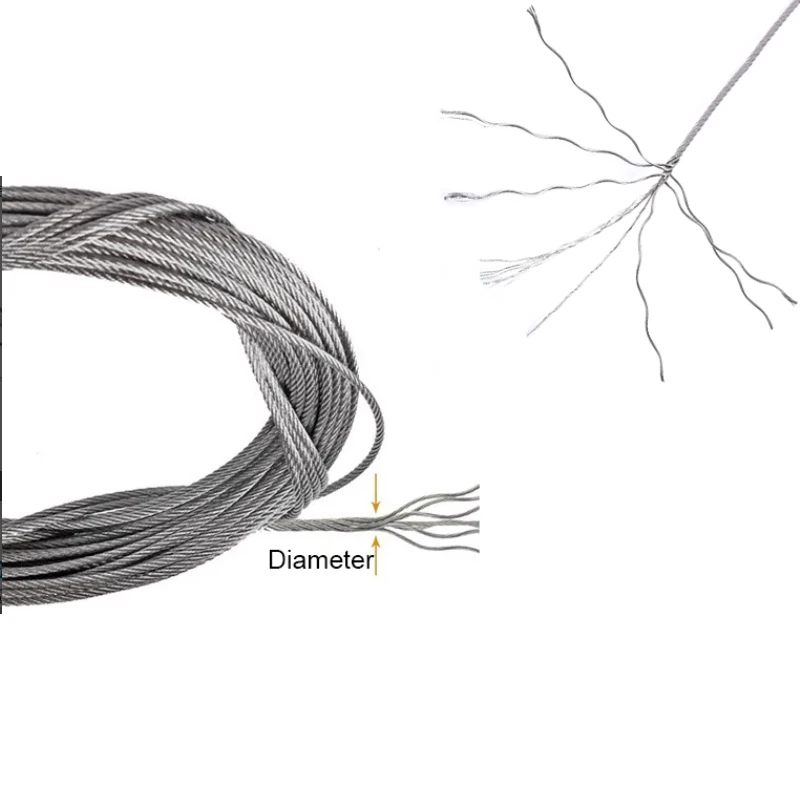 Cable de acero inoxidable 304 para jardín, 1 piezas, 7x7, diámetro de 0,5mm-3,0mm, cable resistente, barandilla, kit de rollo de valla