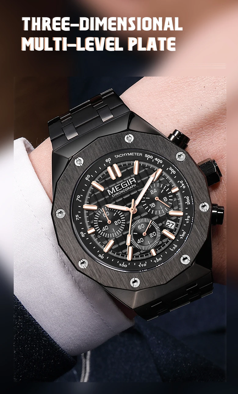 Montre-bracelet à quartz chronographe de luxe pour homme, marque MEGIR, boîtier polygonal, mode décontractée, affaires, cadeau masculin, avec date automatique_voghion.com